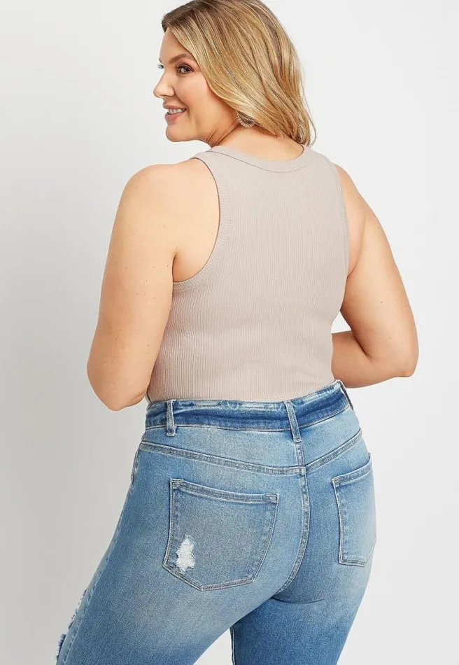 Plus Size Solid HighNeck Ribbed Tank Top Women Maurices Plus Tops