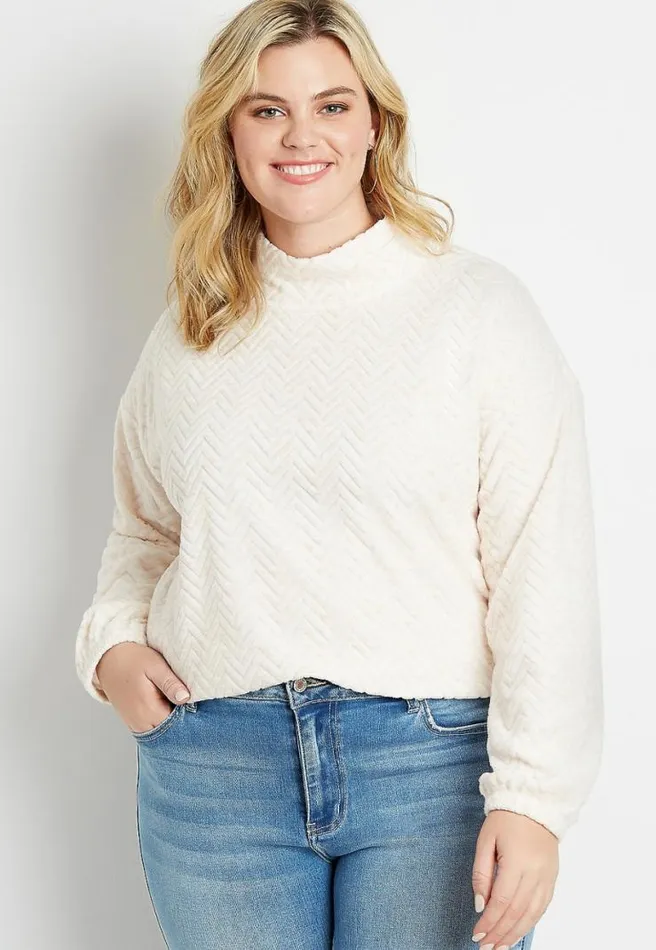 Plus Size Solid Mock Neck Sherpa Pullover Sweatshirt Women Maurices Plus Tops