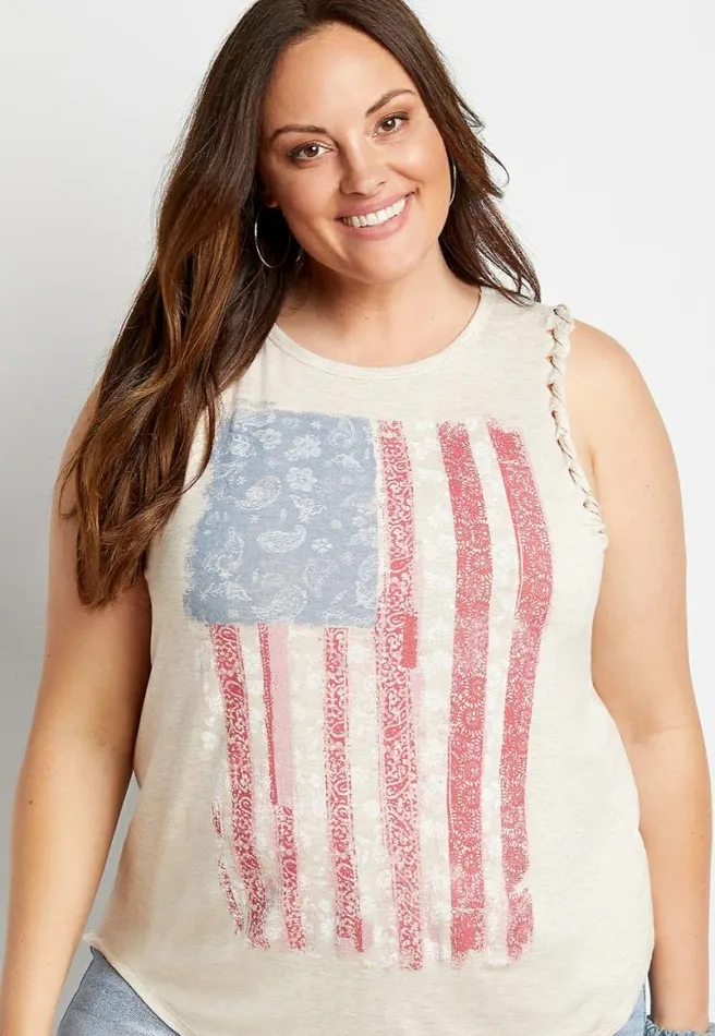 Plus Size Tan Americana Braided Arm Tank Top Women Maurices Plus Tops