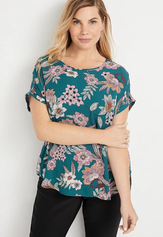 Plus Size Teal Floral Zipper Back Blouse Women Maurices Plus Tops