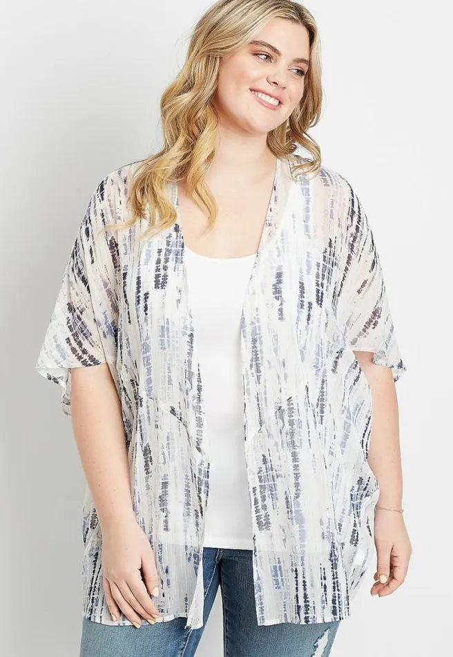 Plus Size White Metallic Tie Dye Kimono Women Maurices Plus Tops