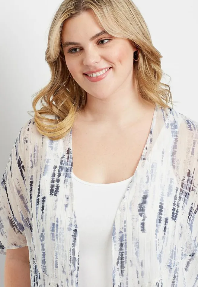 Plus Size White Metallic Tie Dye Kimono Women Maurices Plus Tops