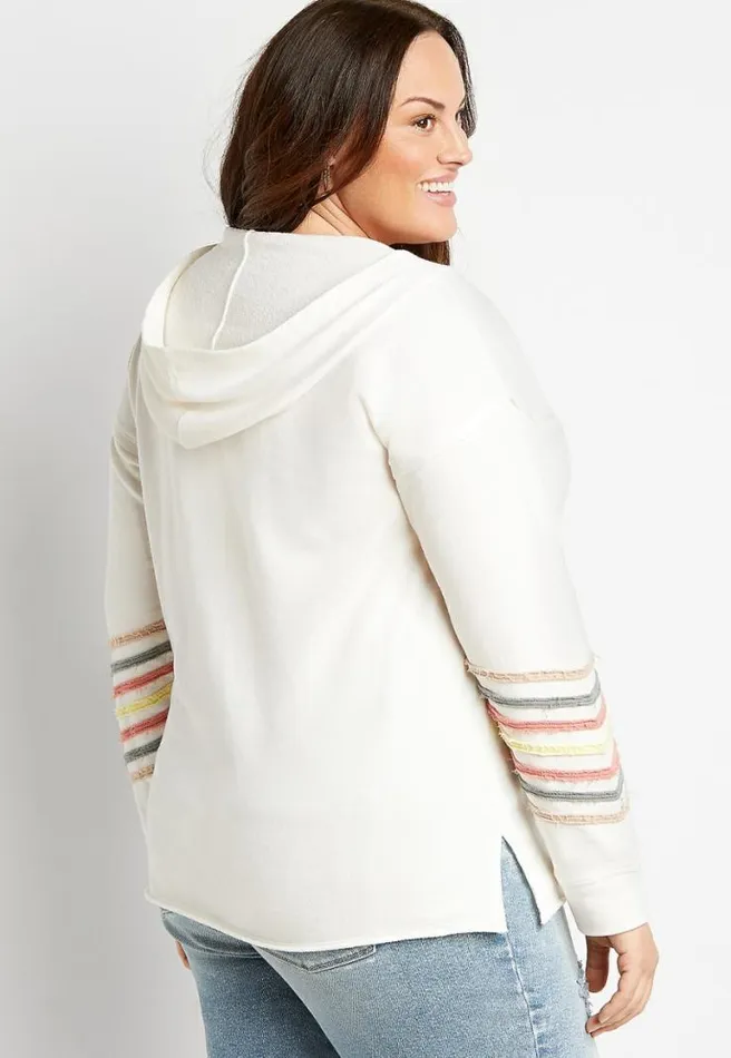 Plus Size White Rainbow Sleeve Button Front Hoodie Women Maurices Plus Tops