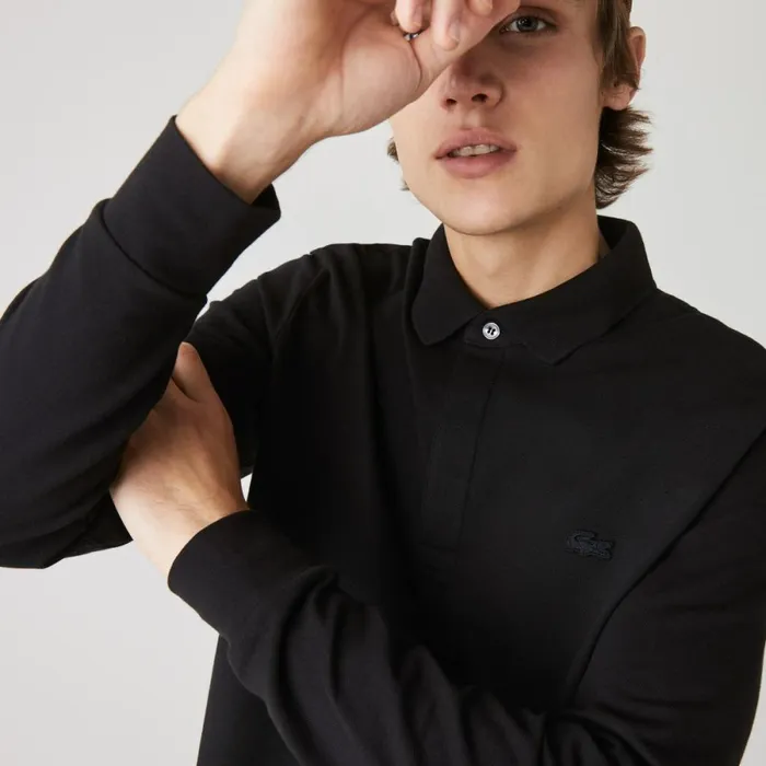 Polos Men Lacoste Men039s Smart Paris Long Sleeve Stretch Cotton Polo Black 031