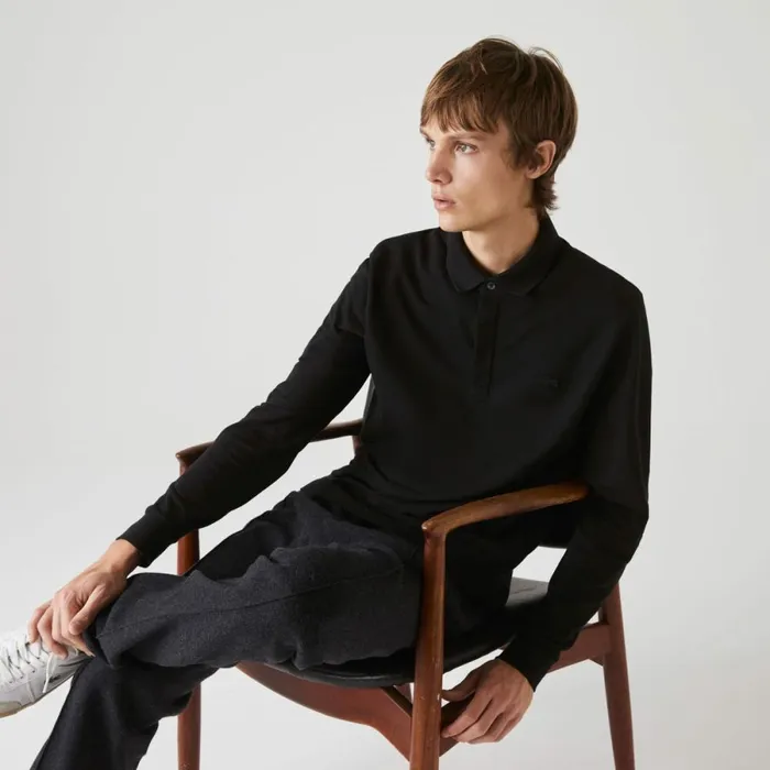 Polos Men Lacoste Men039s Smart Paris Long Sleeve Stretch Cotton Polo Black 031
