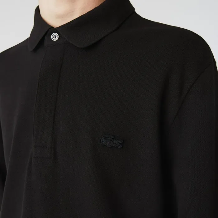 Polos Men Lacoste Men039s Smart Paris Long Sleeve Stretch Cotton Polo Black 031