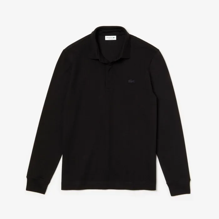 Polos Men Lacoste Men039s Smart Paris Long Sleeve Stretch Cotton Polo Black 031