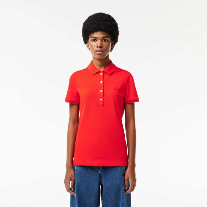 Polos Women Lacoste Women039s L12D Slim Fit Stretch Mini Piqu Polo Red Currant F8m