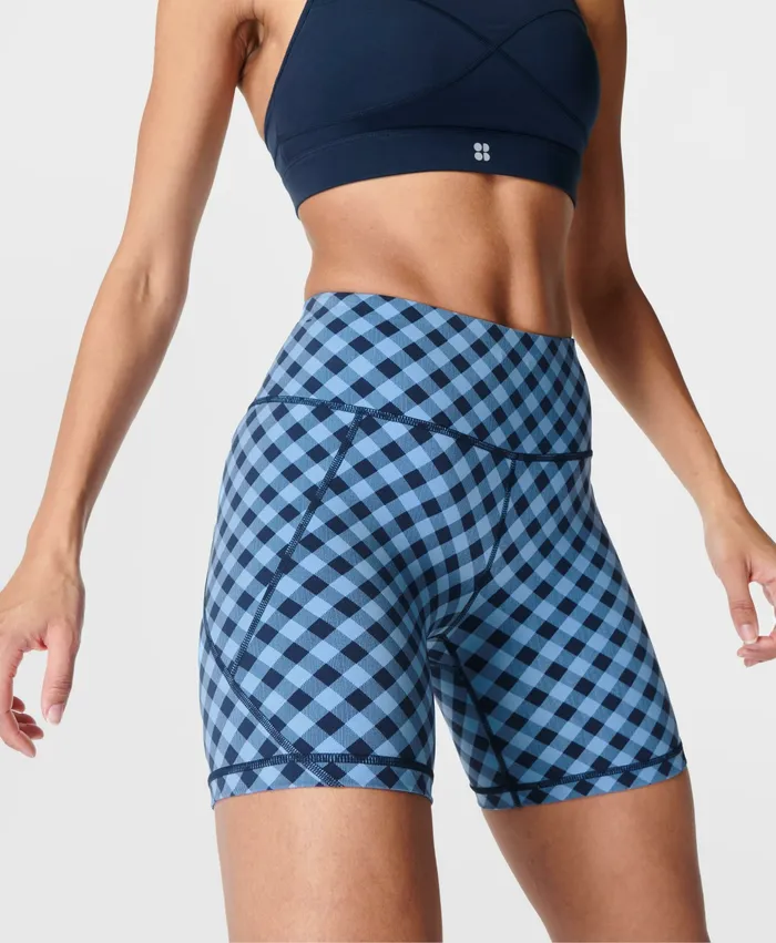 Power 68243 Cycling Shorts Blue Striped Gingham Print Women Shorts Skirts Sweaty Betty