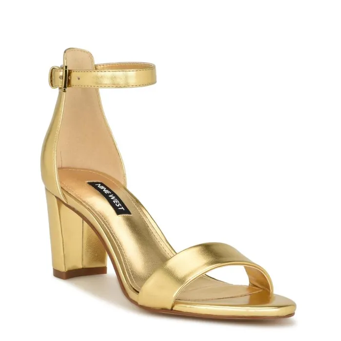 Pruce Ankle Strap Block Heel Sandals Gold Women Nine West Heels Pruce Ankle Strap Block Heel Sandals Gold Women Nine West Heels