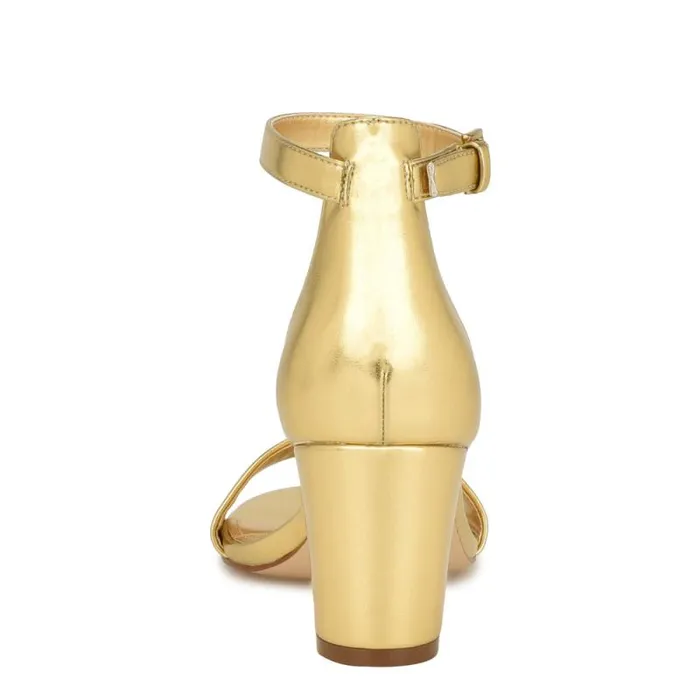 Pruce Ankle Strap Block Heel Sandals Gold Women Nine West Heels Pruce Ankle Strap Block Heel Sandals Gold Women Nine West Heels