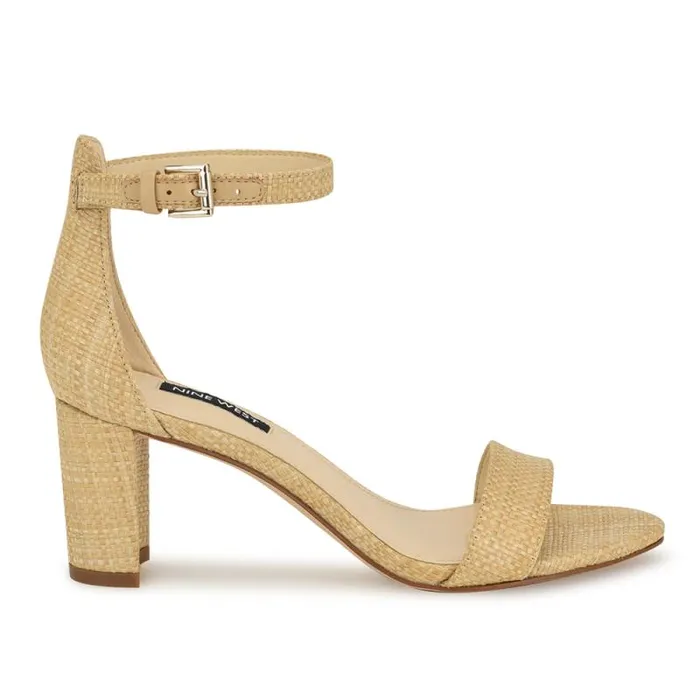 Pruce Ankle Strap Block Heel Sandals Light Natural Raffia Women Nine West Heels