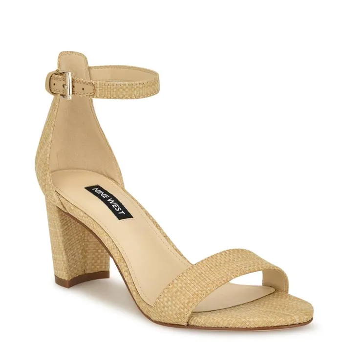 Pruce Ankle Strap Block Heel Sandals Light Natural Raffia Women Nine West Heels Pruce Ankle Strap Block Heel Sandals Light Natural Raffia Women Nine West Heels