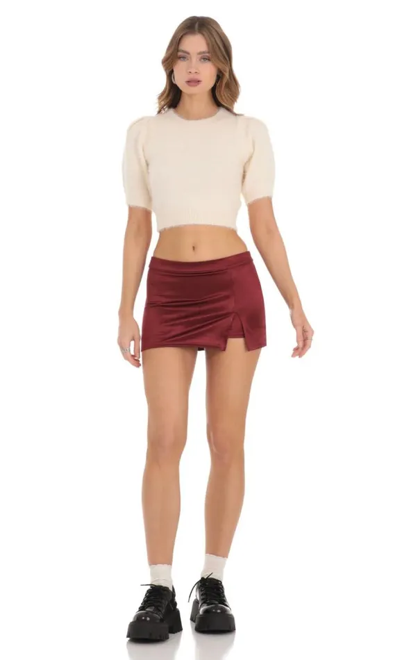 Puff Sleeve Fuzzy Top Cream Women LUCY IN THE SKY Tops Puff Sleeve Fuzzy Top Cream Women LUCY IN THE SKY Tops