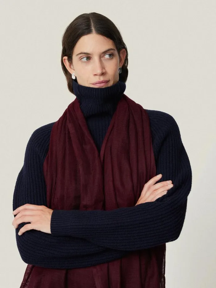 Pure Cashmere Gauze Scarf Burgundy Women Jigsaw Ponchos and Scarves
