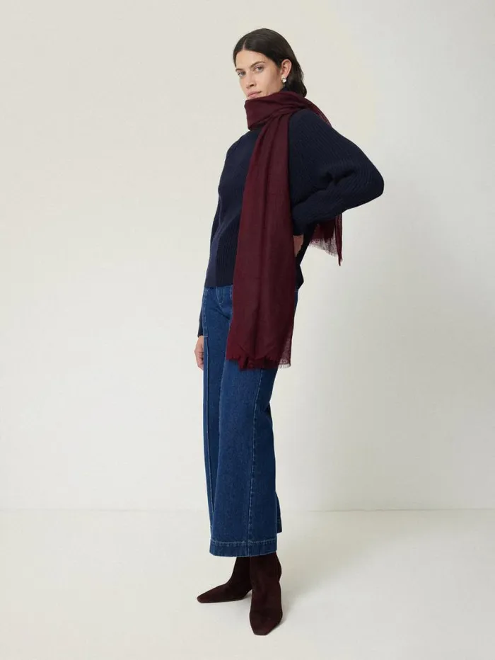 Pure Cashmere Gauze Scarf Burgundy Women Jigsaw Ponchos and Scarves