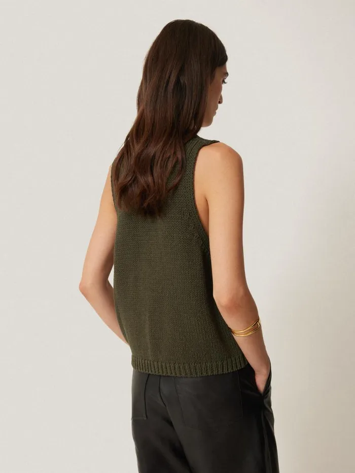 Pure Cotton Knitted Waistcoat Khaki Women Jigsaw Knitwear and Cashmere