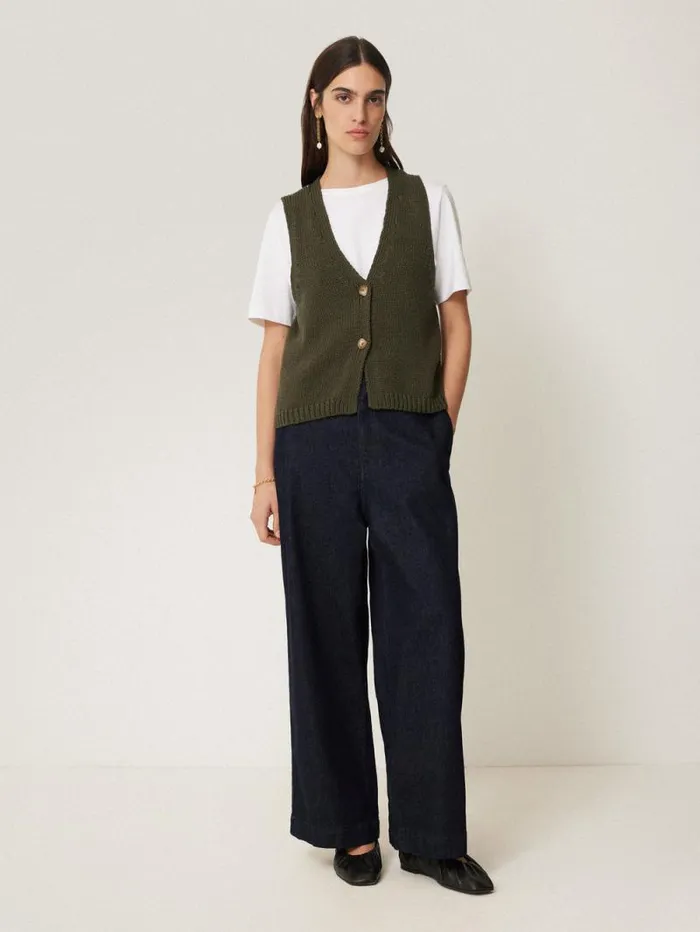 Pure Cotton Knitted Waistcoat Khaki Women Jigsaw Knitwear and Cashmere