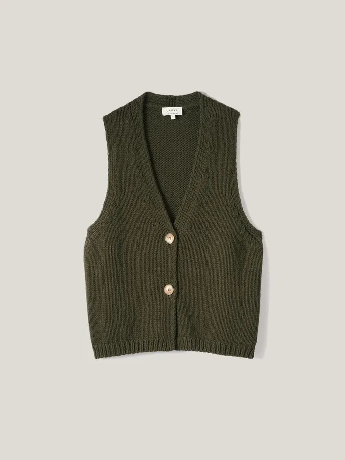 Pure Cotton Knitted Waistcoat Khaki Women Jigsaw Knitwear and Cashmere