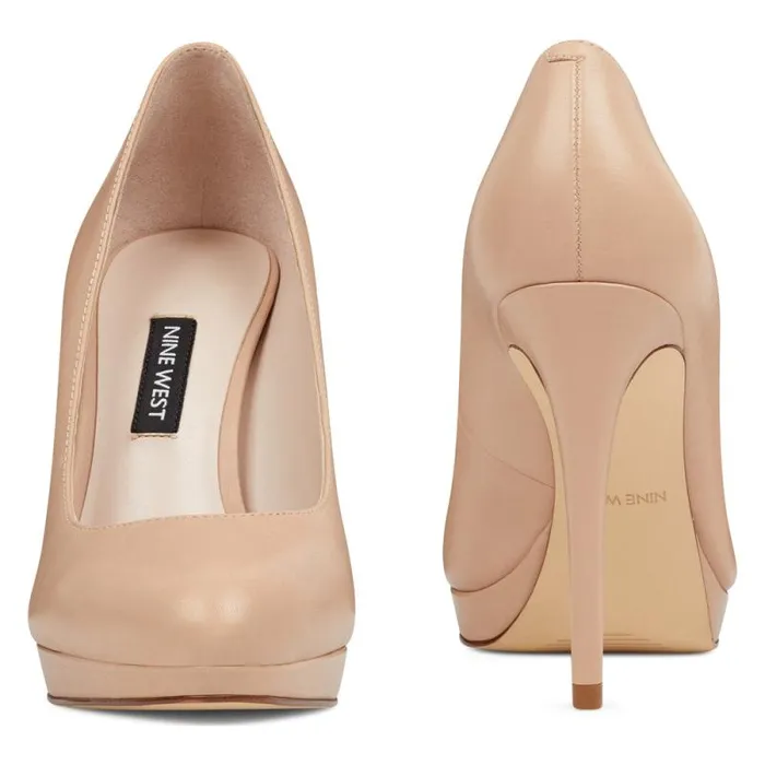 Quabree Platform Pumps Barely Nude Leather Women Nine West Heels Quabree Platform Pumps Barely Nude Leather Women Nine West Heels