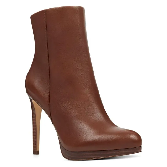 Quanette Platform Booties Brown Leather Women Nine West Boots and Booties Quanette Platform Booties Brown Leather Women Nine West Boots and Booties