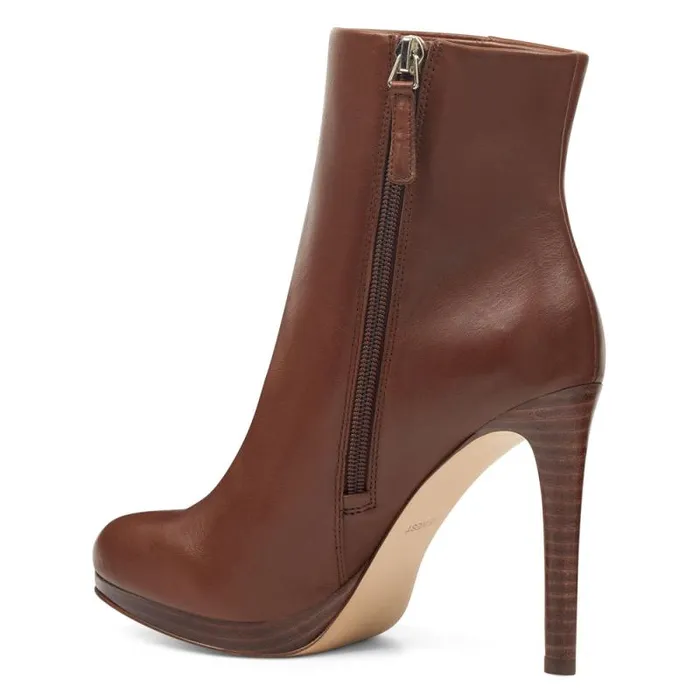 Quanette Platform Booties Brown Leather Women Nine West Boots and Booties Quanette Platform Booties Brown Leather Women Nine West Boots and Booties