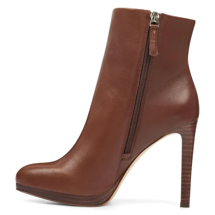 Quanette Platform Booties Brown Leather Women Nine West Boots and Booties Quanette Platform Booties Brown Leather Women Nine West Boots and Booties