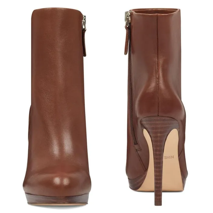 Quanette Platform Booties Brown Leather Women Nine West Boots and Booties Quanette Platform Booties Brown Leather Women Nine West Boots and Booties