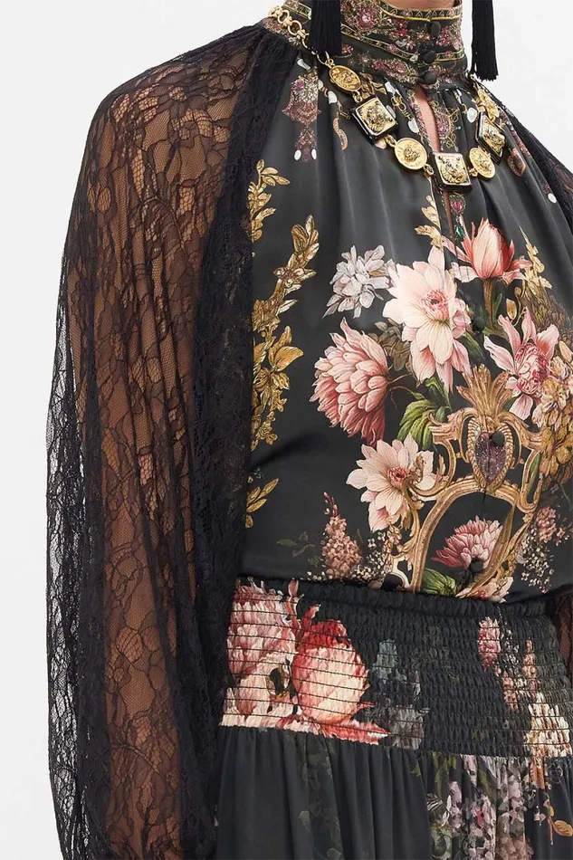 RAGLAN BUTTON UP SHIRT WITH LACE AT SLEEVE DYNASTY DAZE Dynasty Daze Womens Camilla Blouses and Shirts
