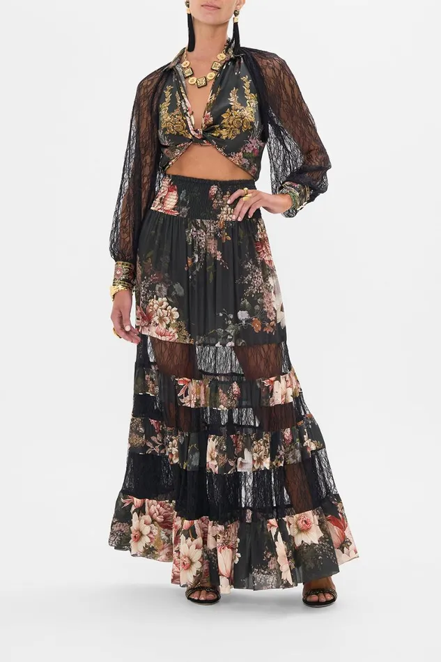 RAGLAN BUTTON UP SHIRT WITH LACE AT SLEEVE DYNASTY DAZE Dynasty Daze Womens Camilla Blouses and Shirts