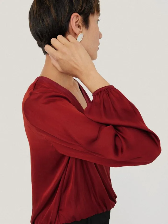 Recycled Satin Drape Wrap Top Red Women Jigsaw Shirts and Tops