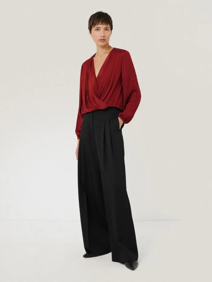Recycled Satin Drape Wrap Top Red Women Jigsaw Shirts and Tops