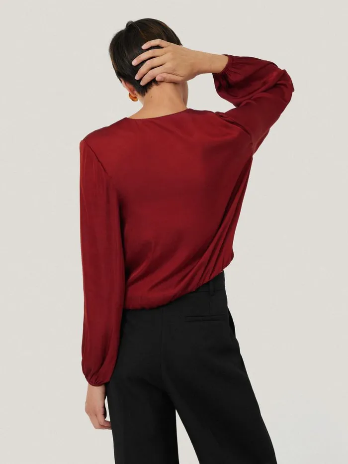 Recycled Satin Drape Wrap Top Red Women Jigsaw Shirts and Tops