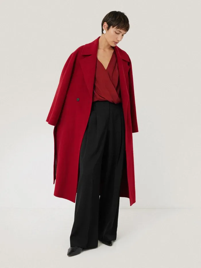 Recycled Satin Drape Wrap Top Red Women Jigsaw Shirts and Tops