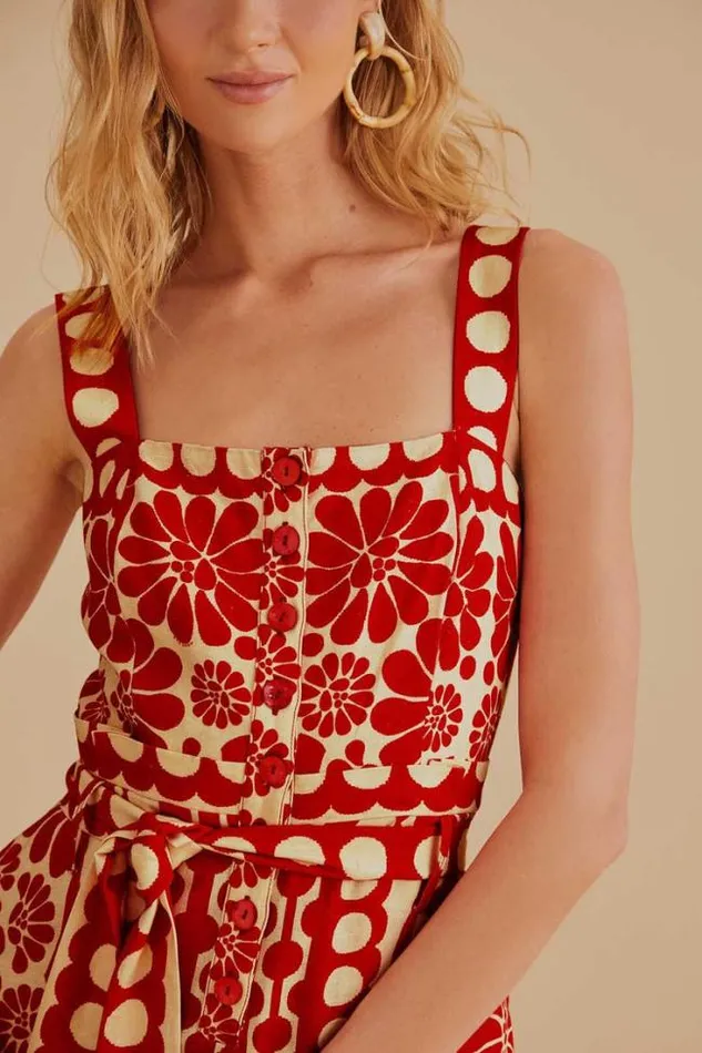 Red Palermo Sleeveless Romper Women FARM Rio Rompers