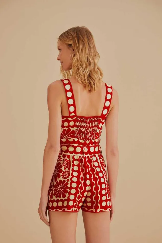 Red Palermo Sleeveless Romper Women FARM Rio Rompers
