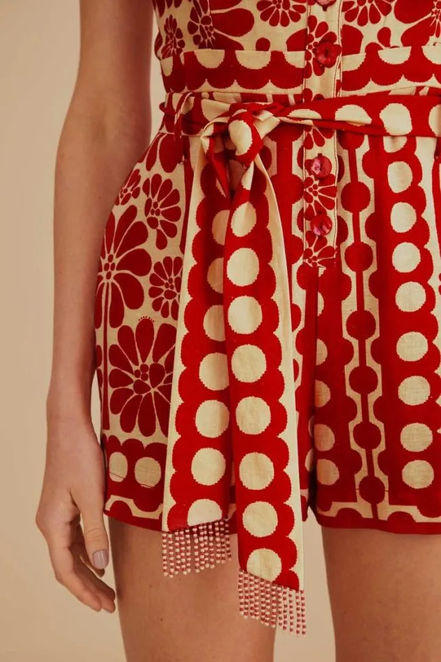 Red Palermo Sleeveless Romper Women FARM Rio Rompers