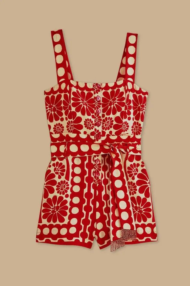 Red Palermo Sleeveless Romper Women FARM Rio Rompers