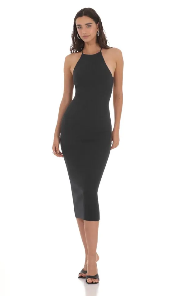 Ribbed Open Back Midi Dress Black Women LUCY IN THE SKY Midi Dresses Ribbed Open Back Midi Dress Black Women LUCY IN THE SKY Midi Dresses