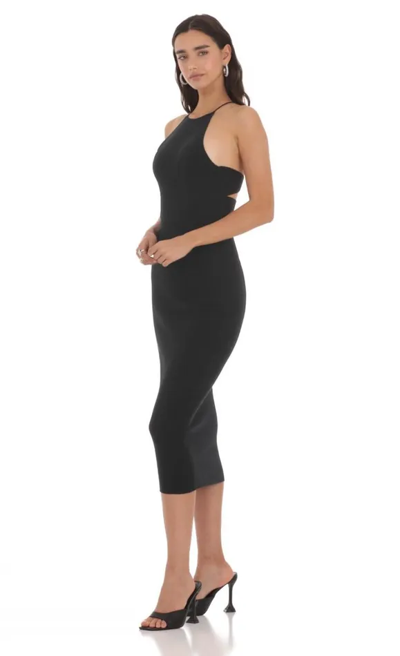 Ribbed Open Back Midi Dress Black Women LUCY IN THE SKY Midi Dresses Ribbed Open Back Midi Dress Black Women LUCY IN THE SKY Midi Dresses