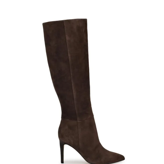 Richy Heeled Boots Dark Brown Suede Women Nine West Boots and Booties