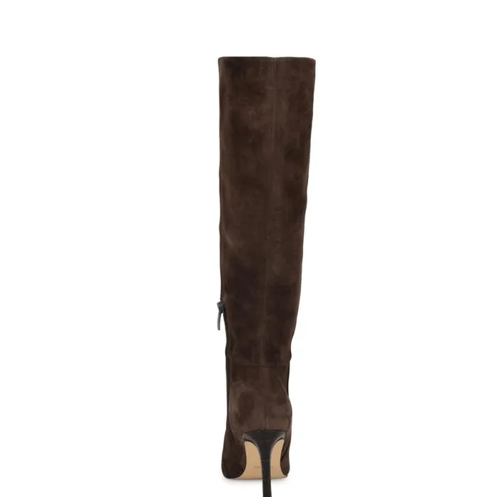 Richy Heeled Boots Dark Brown Suede Women Nine West Boots and Booties Richy Heeled Boots Dark Brown Suede Women Nine West Boots and Booties