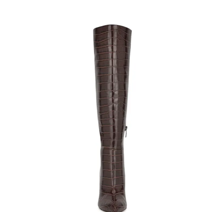 Richy Wide Calf Heeled Boots Brown Croco Women Nine West Heels Richy Wide Calf Heeled Boots Brown Croco Women Nine West Heels