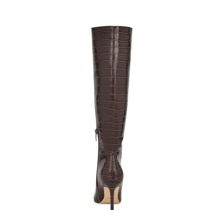 Richy Wide Calf Heeled Boots Brown Croco Women Nine West Heels Richy Wide Calf Heeled Boots Brown Croco Women Nine West Heels