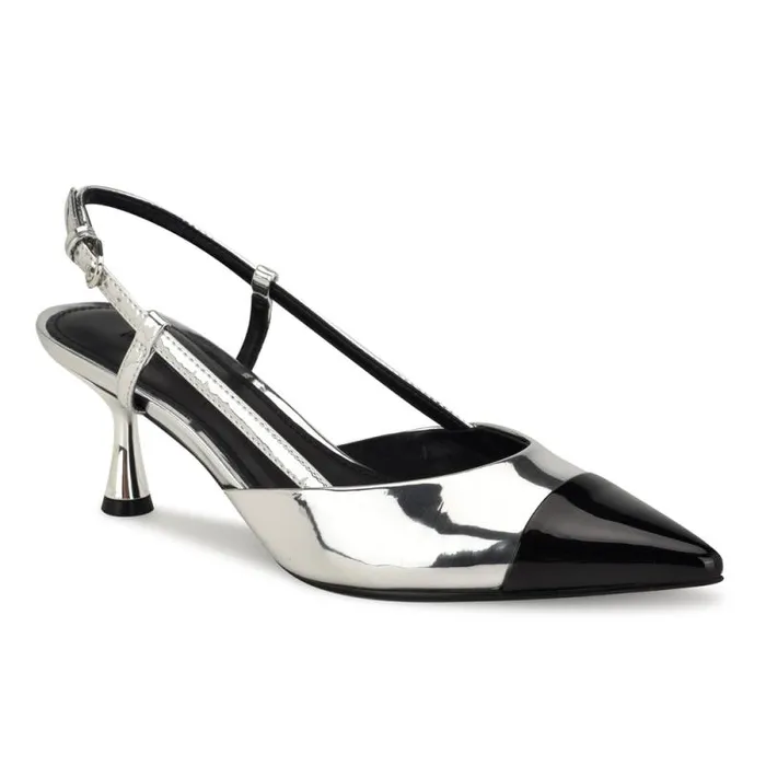 Rizzy Cap Toe Slingbacks Silverblack Women Nine West Heels Rizzy Cap Toe Slingbacks Silverblack Women Nine West Heels
