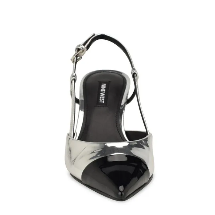 Rizzy Cap Toe Slingbacks Silverblack Women Nine West Heels Rizzy Cap Toe Slingbacks Silverblack Women Nine West Heels