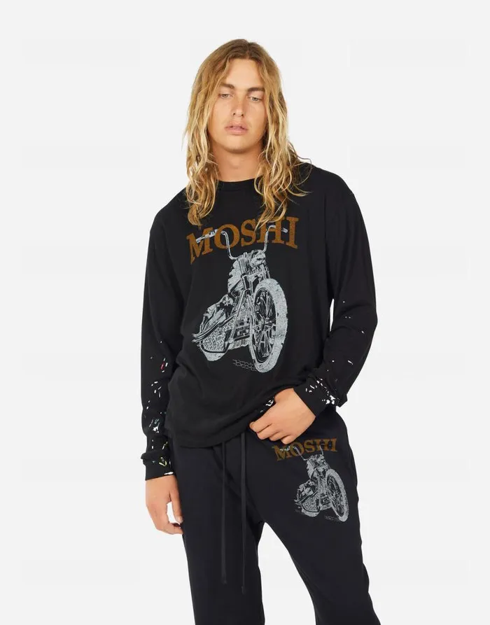 Rolston Moshi Cycle Black Graffiti Splatter Men Lauren Moshi Tees