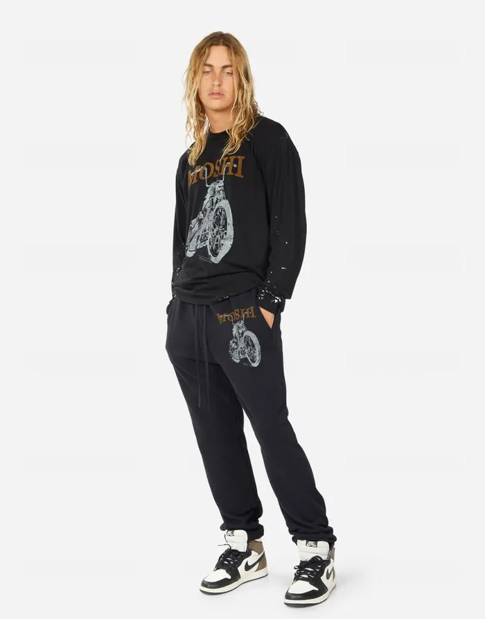 Rolston Moshi Cycle Black Graffiti Splatter Men Lauren Moshi Tees