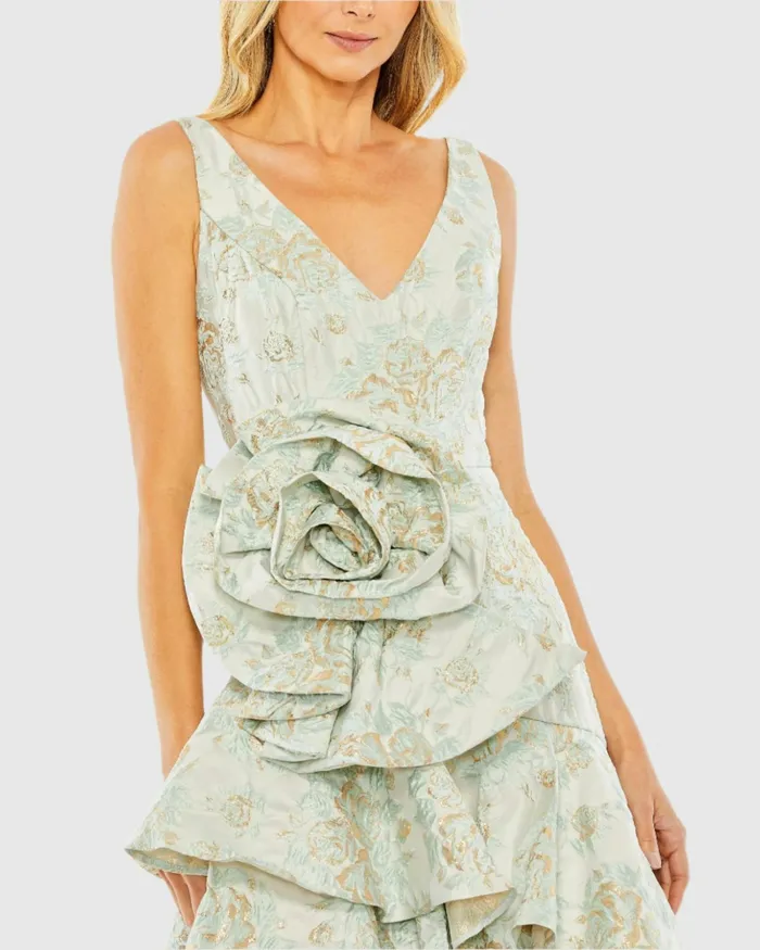 Rose Detail Asymmetrical Brocade Dress French Blue Cocktail Dresses Mac Duggal Women Rose Detail Asymmetrical Brocade Dress French Blue Cocktail Dresses Mac Duggal Women