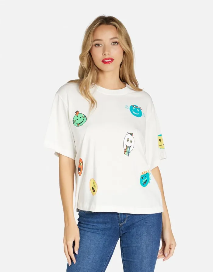 Rue Comic Emojis Milk Women Lauren Moshi Short Sleeve